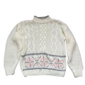 Cozy White and Pink Turtleneck Sweater